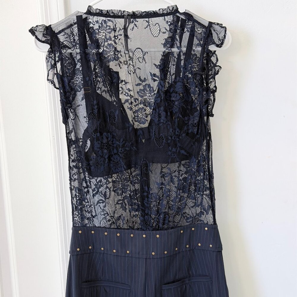 By Anthropologie Lace Pinstripe Jumpsuit 2 tall - Picture 6 of 10